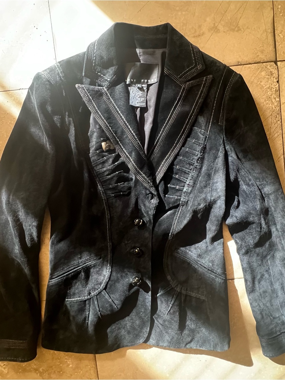 Yansi Fugel Black Suede Tailored Blazer